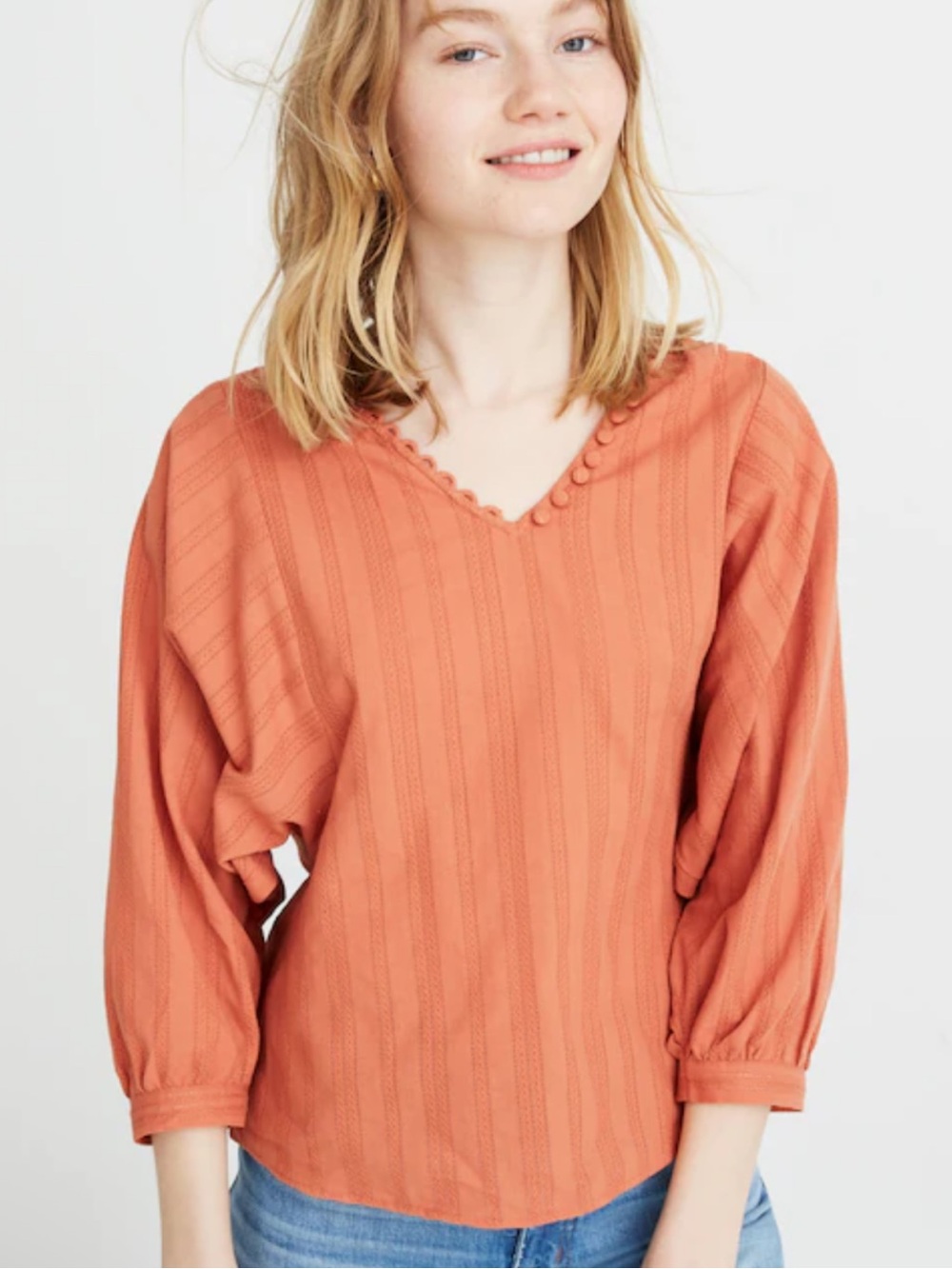 Madewell Rust Orange V-Neck Peasant Tunic